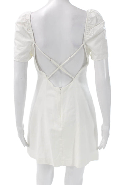Zara Women Shift Dress White Cotton Square Neck Short Sleeve Zip Size M