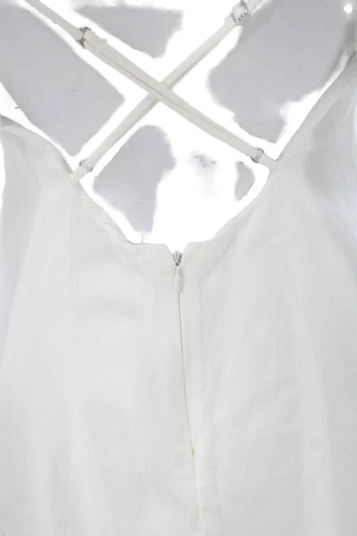 Zara Women Shift Dress White Cotton Square Neck Short Sleeve Zip Size M