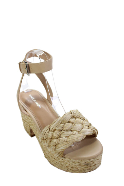Marc Fisher Womens Block Heel Platform Woven Straw Ankle Strap Sandals Beige 7.5
