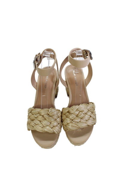 Marc Fisher Womens Block Heel Platform Woven Straw Ankle Strap Sandals Beige 7.5