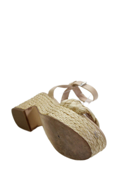 Marc Fisher Womens Block Heel Platform Woven Straw Ankle Strap Sandals Beige 7.5