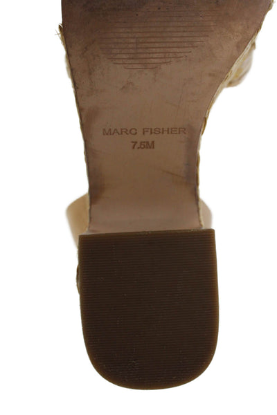 Marc Fisher Womens Block Heel Platform Woven Straw Ankle Strap Sandals Beige 7.5