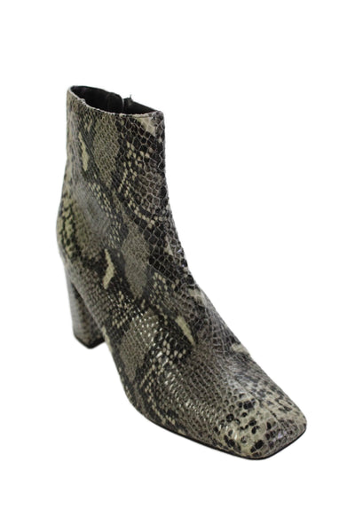 Charles by Charles David Womens Side Zip Block Heel Snake Printed Boots Gray 8.5