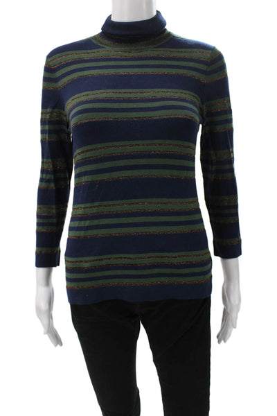 L'Agence Women Pullover Turtleneck Striped Rayon 3/4 Sleeve Blue Size S