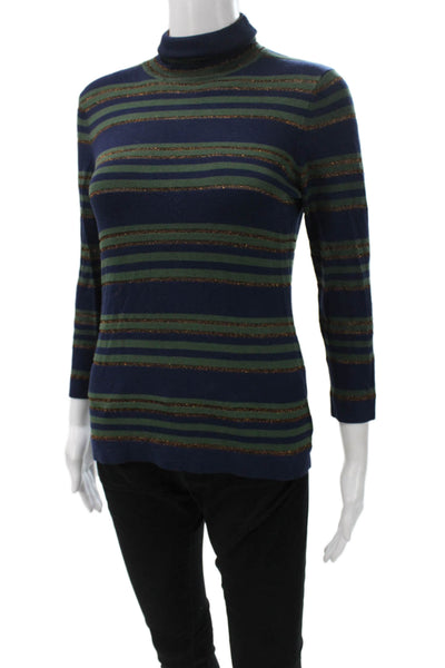 L'Agence Women Pullover Turtleneck Striped Rayon 3/4 Sleeve Blue Size S