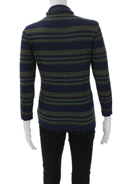 L'Agence Women Pullover Turtleneck Striped Rayon 3/4 Sleeve Blue Size S