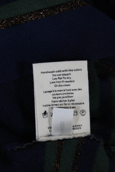 L'Agence Women Pullover Turtleneck Striped Rayon 3/4 Sleeve Blue Size S
