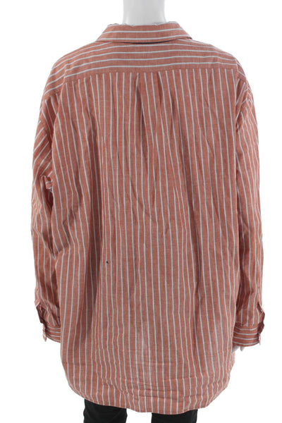 Lafayette 148 New York Women Tunic Button-Up Striped Orange Cotton Size XL