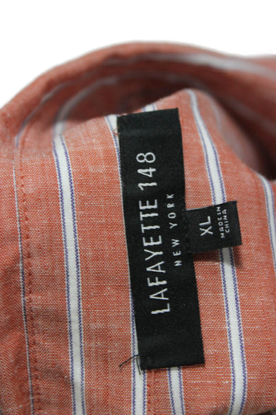 Lafayette 148 New York Women Tunic Button-Up Striped Orange Cotton Size XL