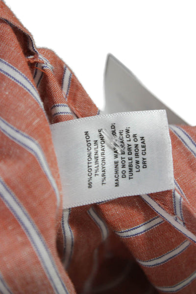 Lafayette 148 New York Women Tunic Button-Up Striped Orange Cotton Size XL