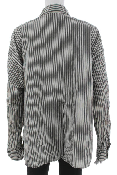 Vince Women Basic Striped Black Cotton Collared Button-Up Long Sleeve Size M