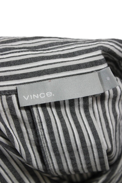 Vince Women Basic Striped Black Cotton Collared Button-Up Long Sleeve Size M