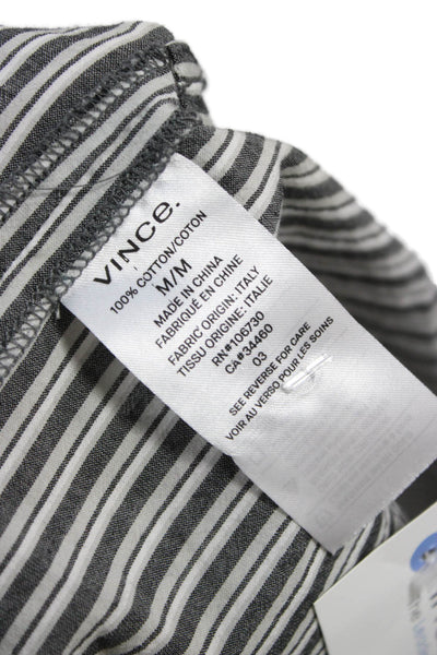 Vince Women Basic Striped Black Cotton Collared Button-Up Long Sleeve Size M