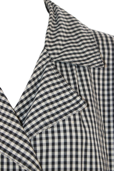 Ramosport Women Black Cotton Check Trench Coat Button Long Sleeve Size M