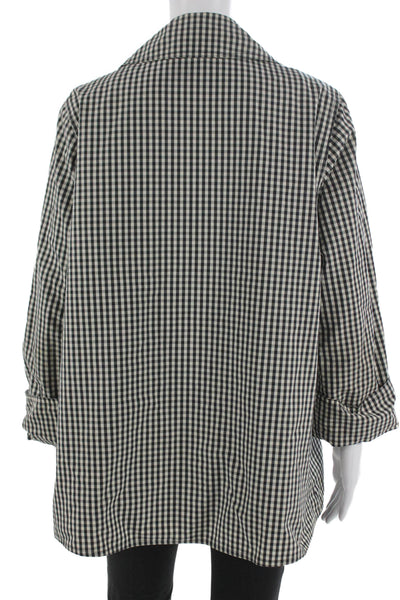 Ramosport Women Black Cotton Check Trench Coat Button Long Sleeve Size M