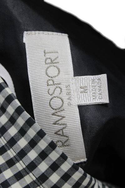 Ramosport Women Black Cotton Check Trench Coat Button Long Sleeve Size M