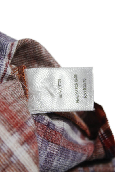 Garnet Hill Womens Plaid Henley Cotton Dress 3/4 Sleeve Sleepshirt Size L