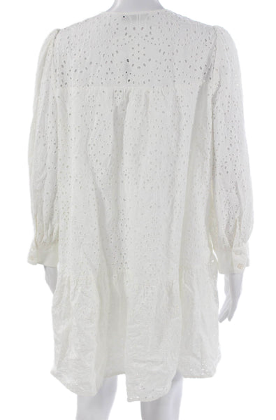 Zara Womens White Cotton Floral Shirt Dress Long Sleeve Above Knee Size M