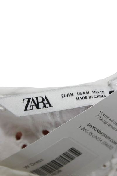 Zara Womens White Cotton Floral Shirt Dress Long Sleeve Above Knee Size M