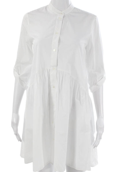 Zara Womens Shirt Dress White Cotton Collared 3/4 Sleeve Button Mini Size XS