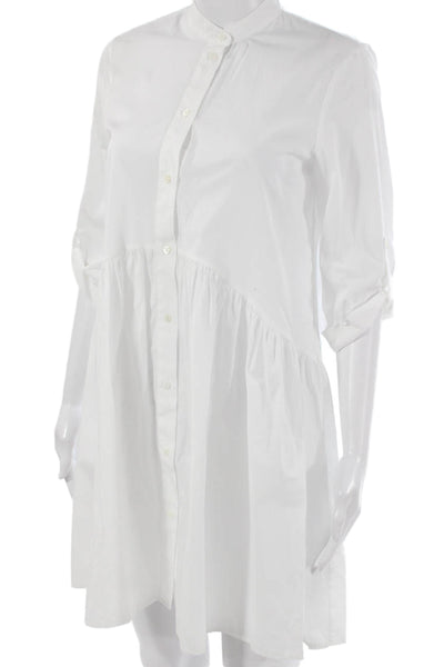 Zara Womens Shirt Dress White Cotton Collared 3/4 Sleeve Button Mini Size XS
