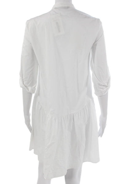 Zara Womens Shirt Dress White Cotton Collared 3/4 Sleeve Button Mini Size XS