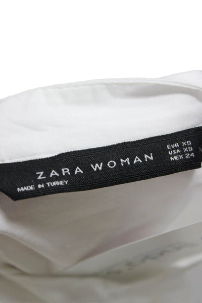 Zara Womens Shirt Dress White Cotton Collared 3/4 Sleeve Button Mini Size XS