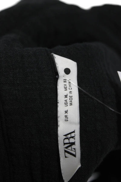 Zara Womens Playsuit Black Collared Short Sleeve Cotton Button Size XL