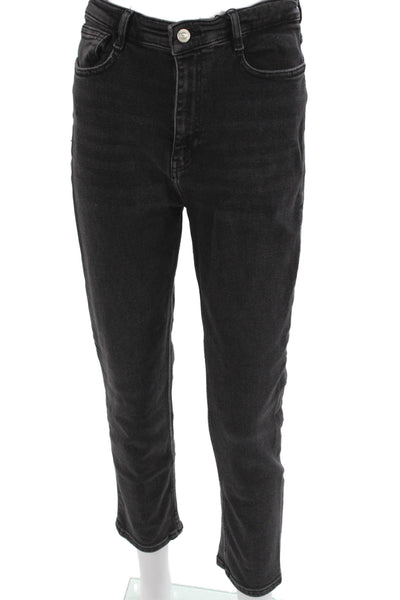 Zara Women Tapered Jeans Black Cotton High Rise Size 8