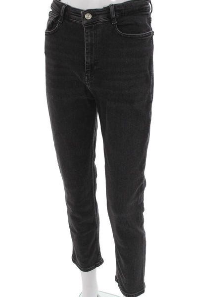 Zara Women Tapered Jeans Black Cotton High Rise Size 8