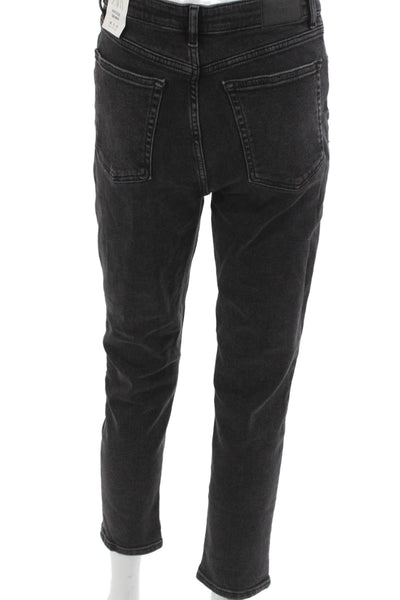 Zara Women Tapered Jeans Black Cotton High Rise Size 8