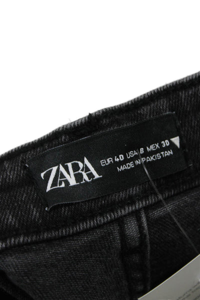 Zara Women Tapered Jeans Black Cotton High Rise Size 8