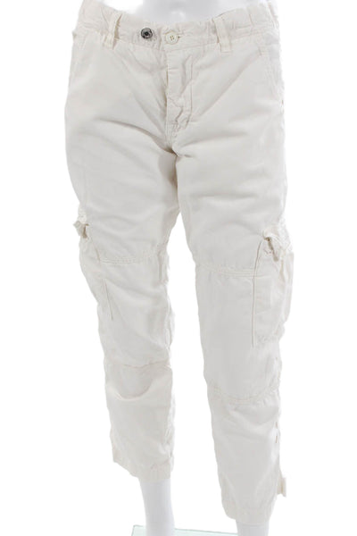 NSF Womens Cargo Pants White Tencel Button Size 28