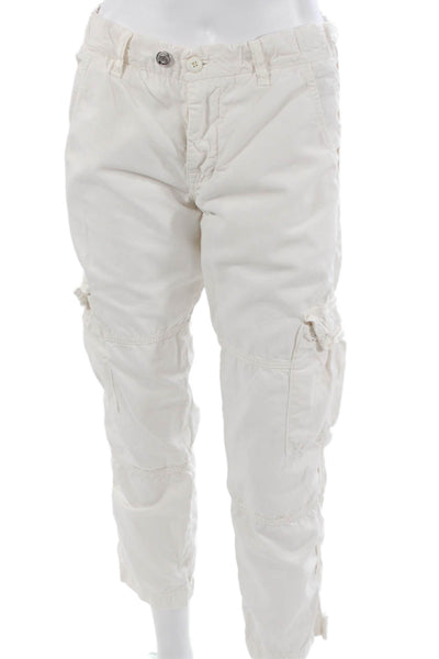 NSF Womens Cargo Pants White Tencel Button Size 28