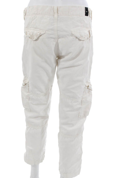 NSF Womens Cargo Pants White Tencel Button Size 28