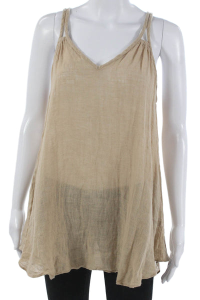 Calypso Saint Barth Women Beige Linen V Neck Sleeveless Tunic Summer Size M