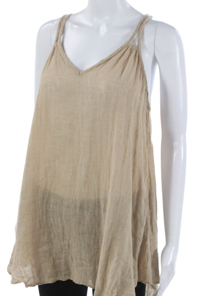 Calypso Saint Barth Women Beige Linen V Neck Sleeveless Tunic Summer Size M