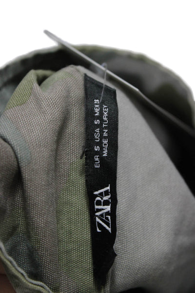 Zara Womens Military Jacket Green Camouflage Cotton Button Long Sleeve Size S