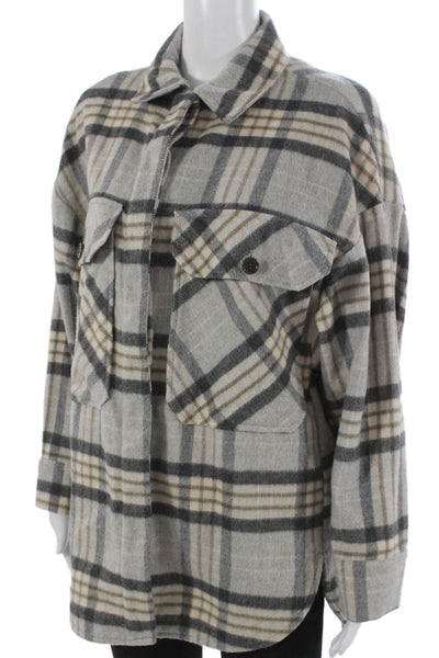 Zara Women Basic Plaid Jacket Gray Button Polyester Long Sleeve Size M