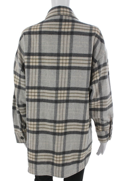 Zara Women Basic Plaid Jacket Gray Button Polyester Long Sleeve Size M