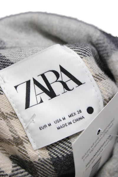 Zara Women Basic Plaid Jacket Gray Button Polyester Long Sleeve Size M