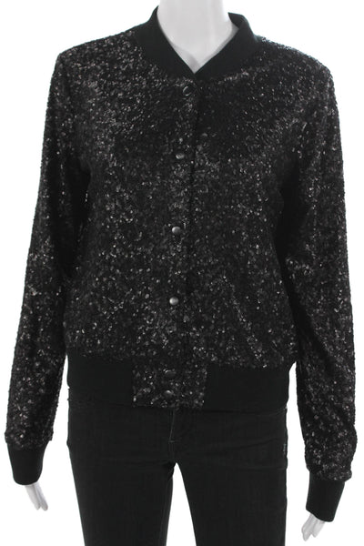 Bailey 44 Womens Black Nylon Bomber Jacket Button Long Sleeve Size M