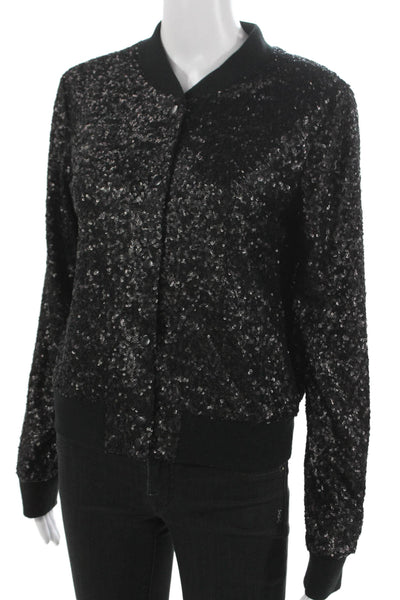 Bailey 44 Womens Black Nylon Bomber Jacket Button Long Sleeve Size M