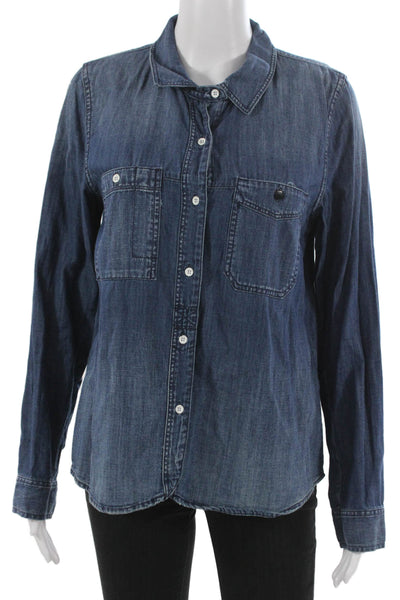 Madewell Womens Basic Collared Button-Up Cotton Long Sleeve Blue Size M