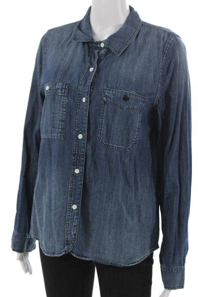 Madewell Womens Basic Collared Button-Up Cotton Long Sleeve Blue Size M