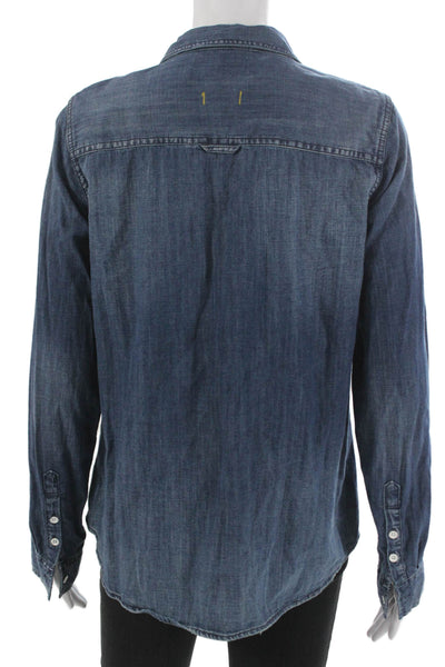 Madewell Womens Basic Collared Button-Up Cotton Long Sleeve Blue Size M