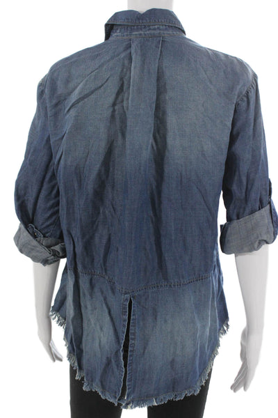 Cloth & Stone Women Blue Tunic Button-Up Collared 3/4 Sleeve Tencel Size M