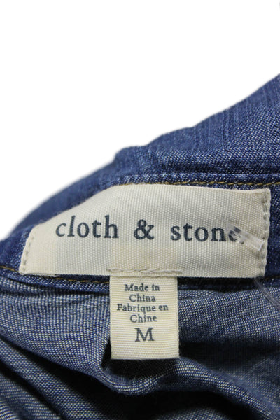Cloth & Stone Women Blue Tunic Button-Up Collared 3/4 Sleeve Tencel Size M