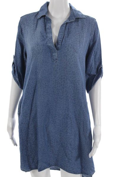 Cloth & Stone Women Shirt Dress Blue Animal Print Tencel 3/4 Sleeve Size M