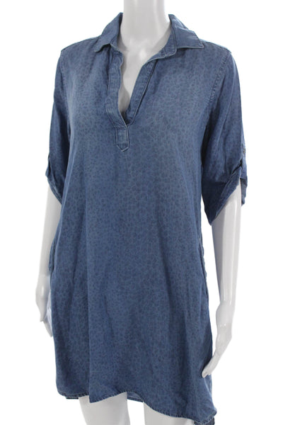 Cloth & Stone Women Shirt Dress Blue Animal Print Tencel 3/4 Sleeve Size M